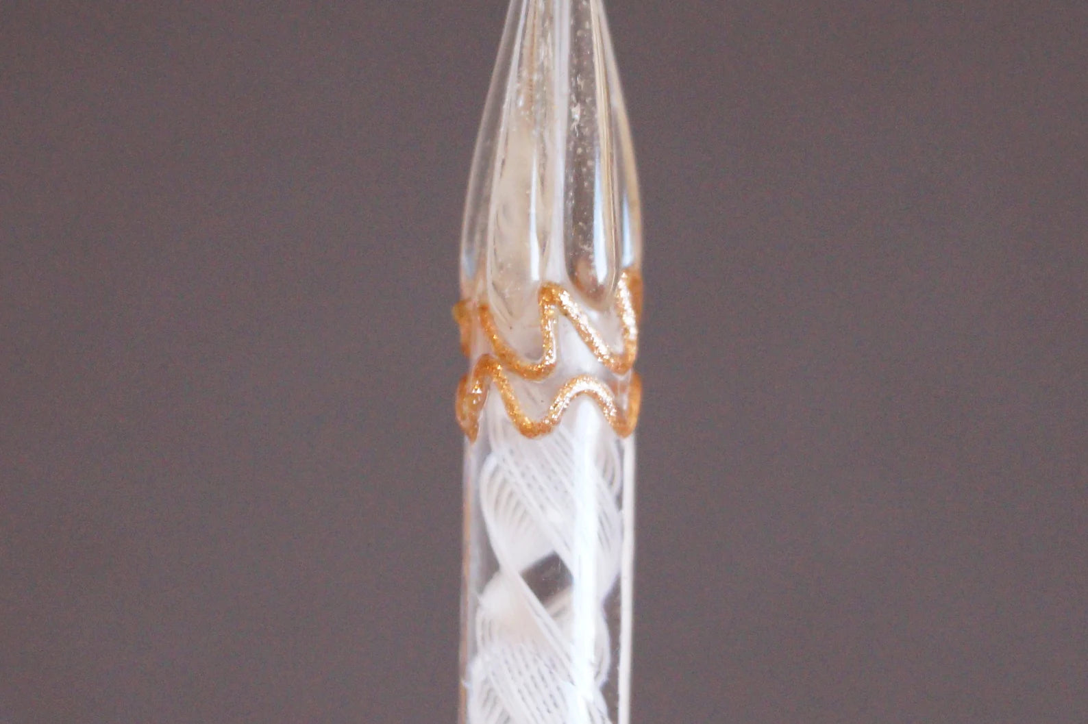 Antique Latticino Glass Dip Pen Victorian Era with Crown Finial