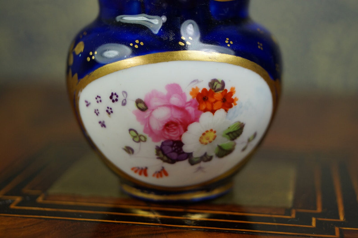 Antique Coalport Miniature Porcelain Jug Cobalt Blue Floral Georgian Circa 1820