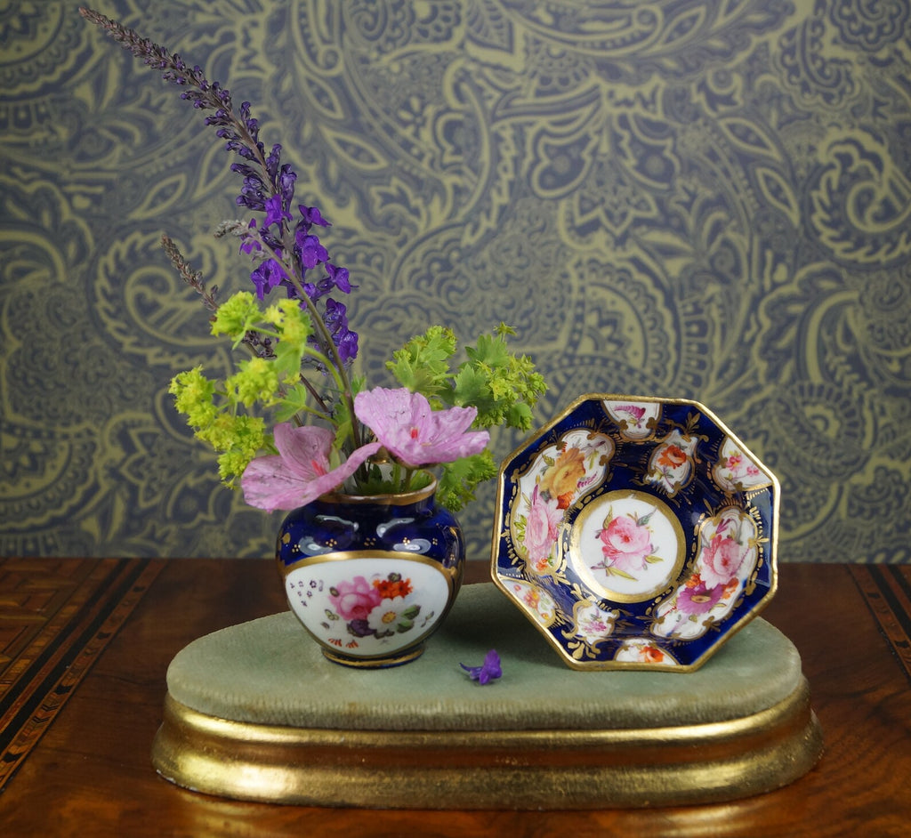 Antique Coalport Miniature Porcelain Jug Cobalt Blue Floral Georgian Circa 1820