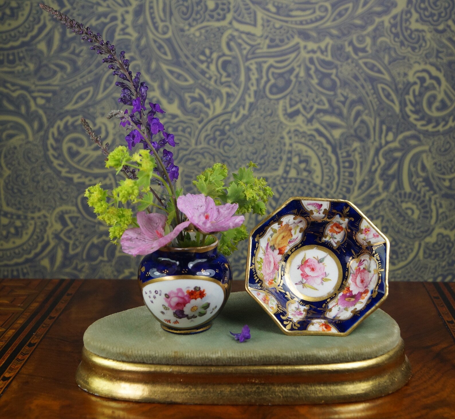Antique Coalport Miniature Porcelain Jug Cobalt Blue Floral Georgian Circa 1820