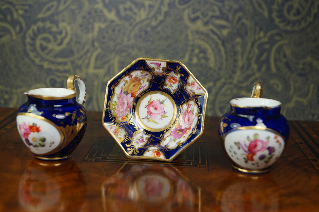 Antique Coalport Porcelain Miniature Jug Cobalt Blue Floral Circa 1820