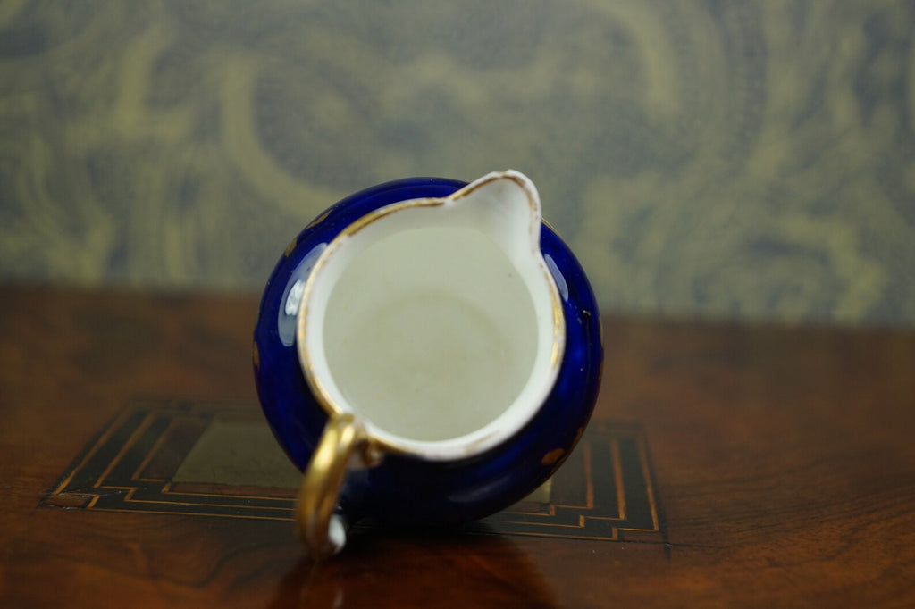 Antique Coalport Porcelain Miniature Jug Cobalt Blue Floral Circa 1820
