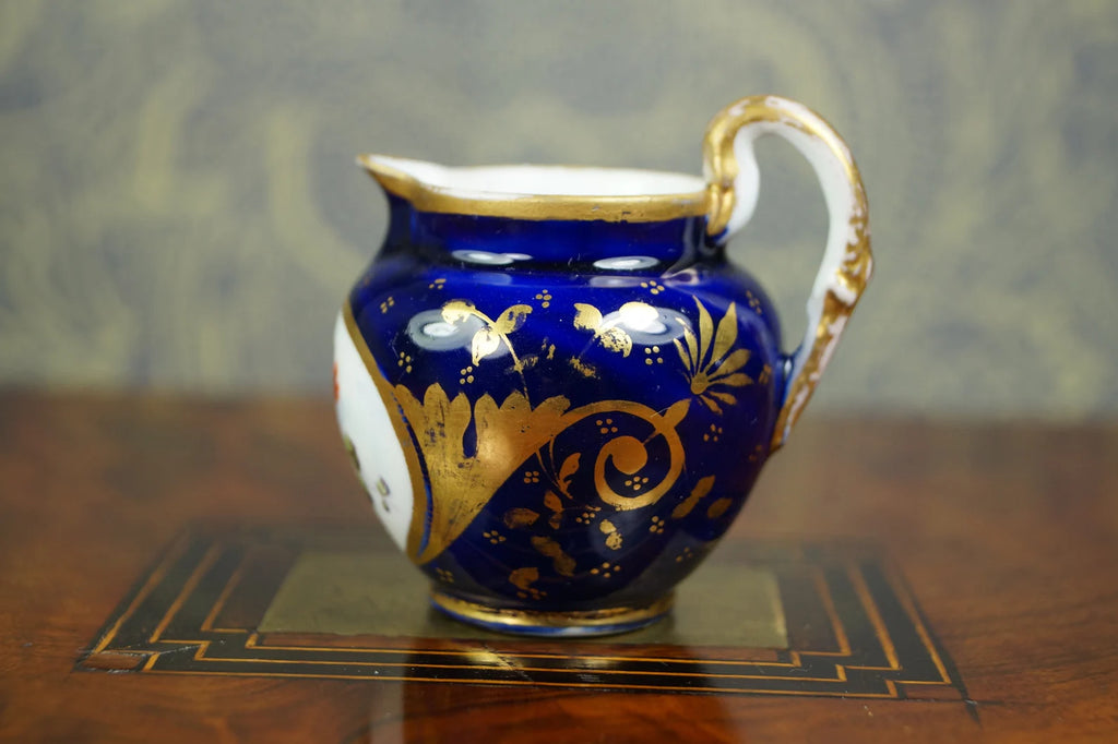 Antique Coalport Miniature Porcelain Jug Cobalt Blue Floral Georgian Circa 1820