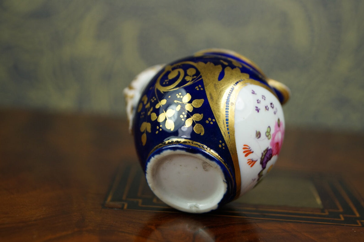 Antique Coalport Miniature Porcelain Jug Cobalt Blue Floral Georgian Circa 1820