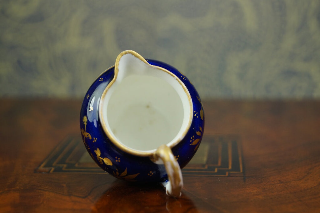 Antique Coalport Miniature Porcelain Jug Cobalt Blue Floral Georgian Circa 1820