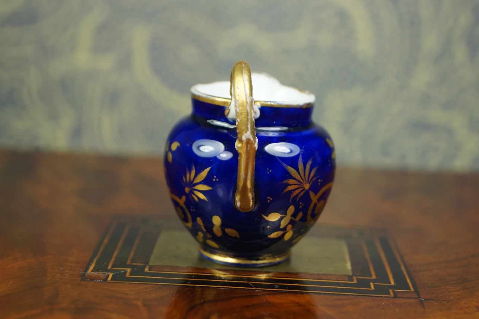 Antique Coalport Porcelain Miniature Jug Cobalt Blue Floral Circa 1820