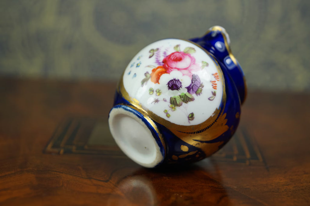 Antique Coalport Porcelain Miniature Jug Cobalt Blue Floral Circa 1820