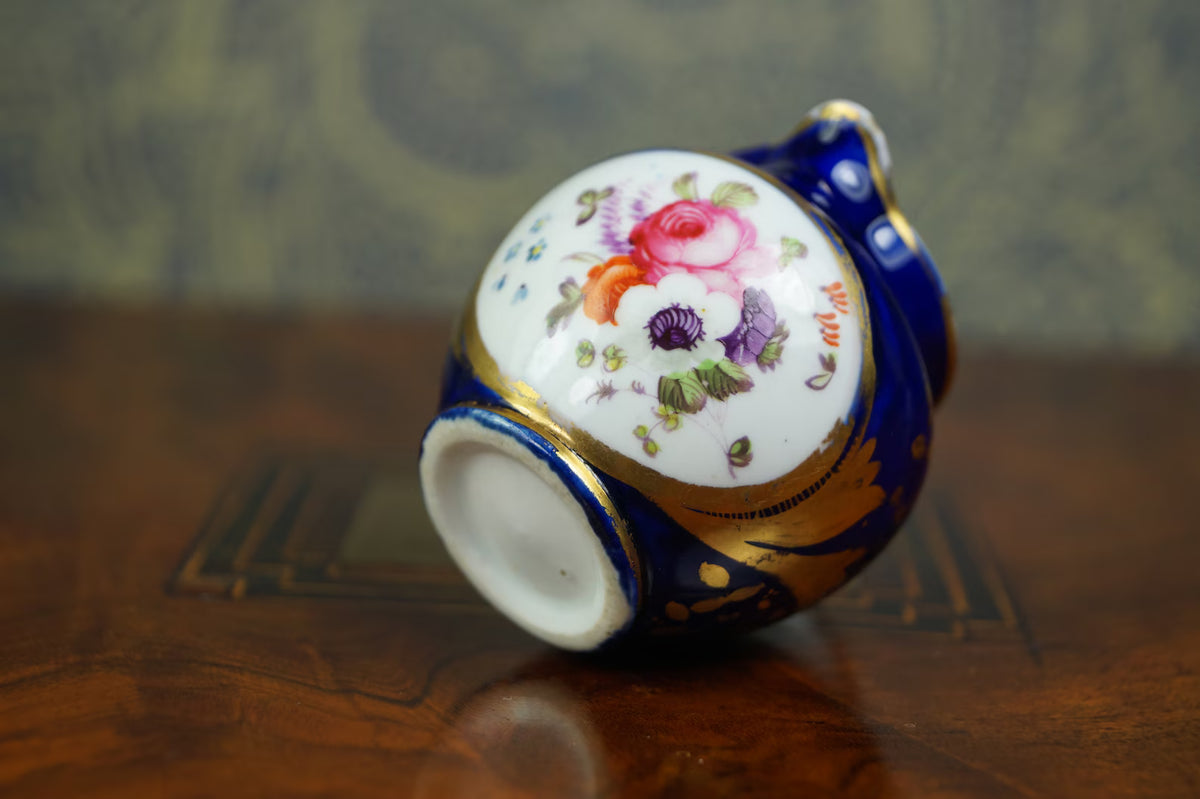 Antique Coalport Porcelain Miniature Jug Cobalt Blue Floral Circa 1820