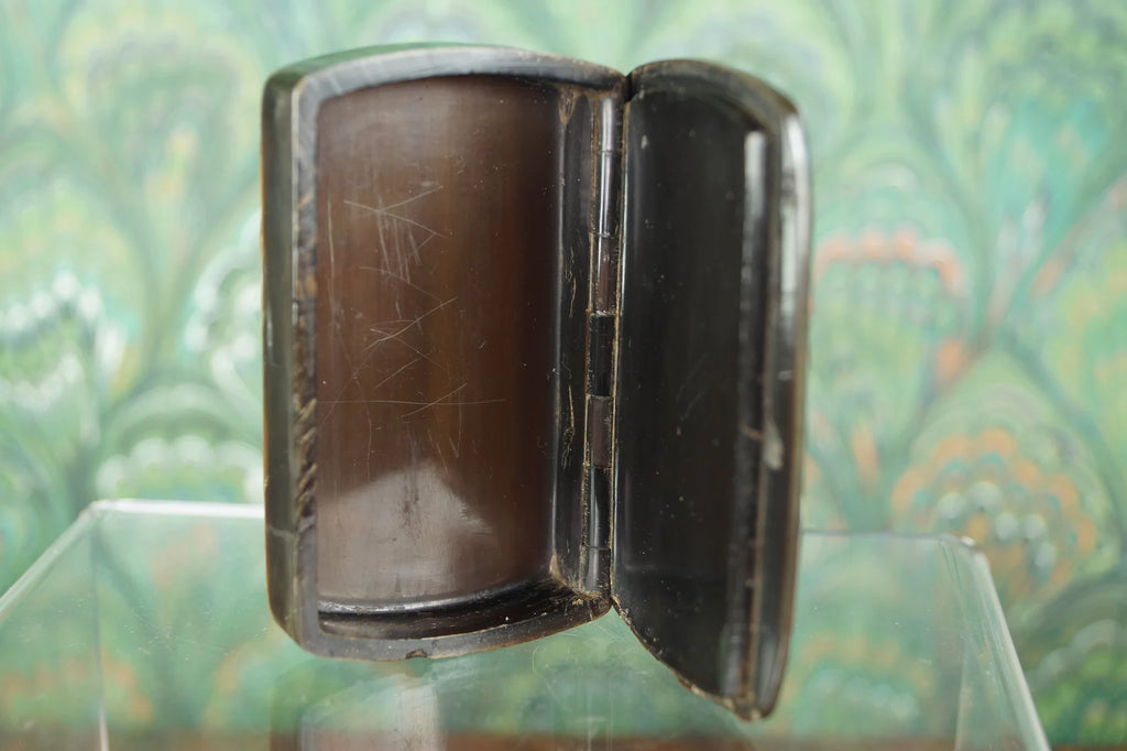 Antique 19th Century Pressed Horn Snuff Box Floral Design C 1830