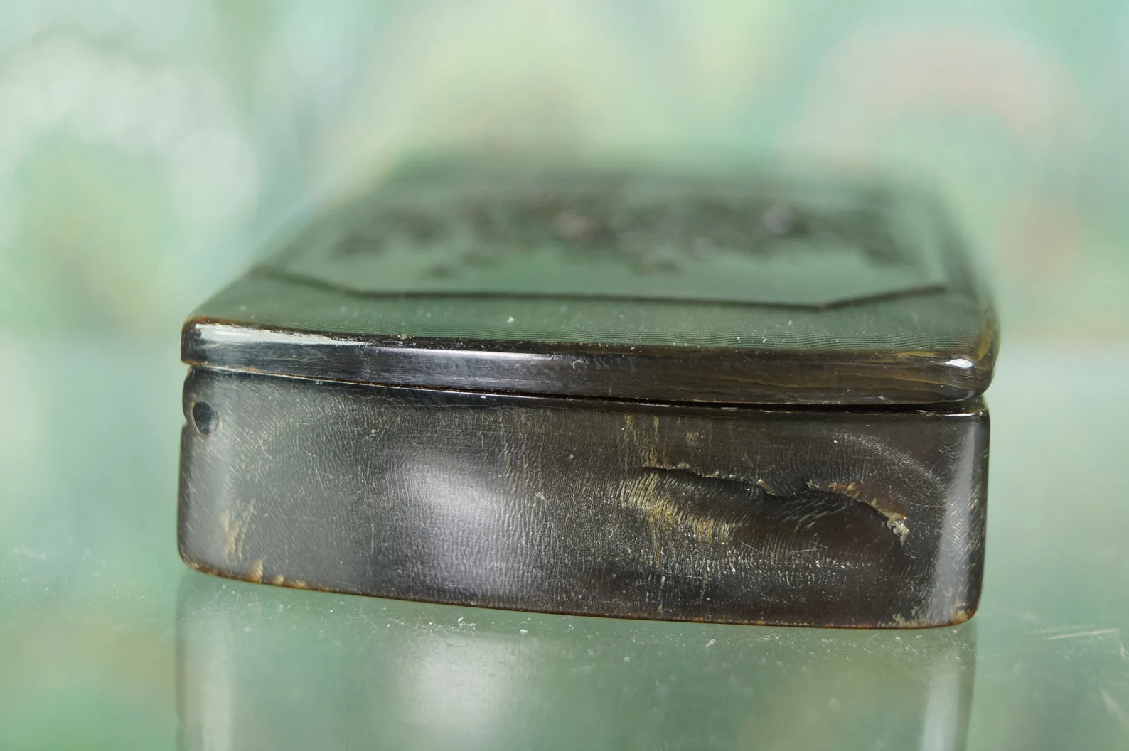 Antique 19th Century Pressed Horn Snuff Box Floral Design C 1830