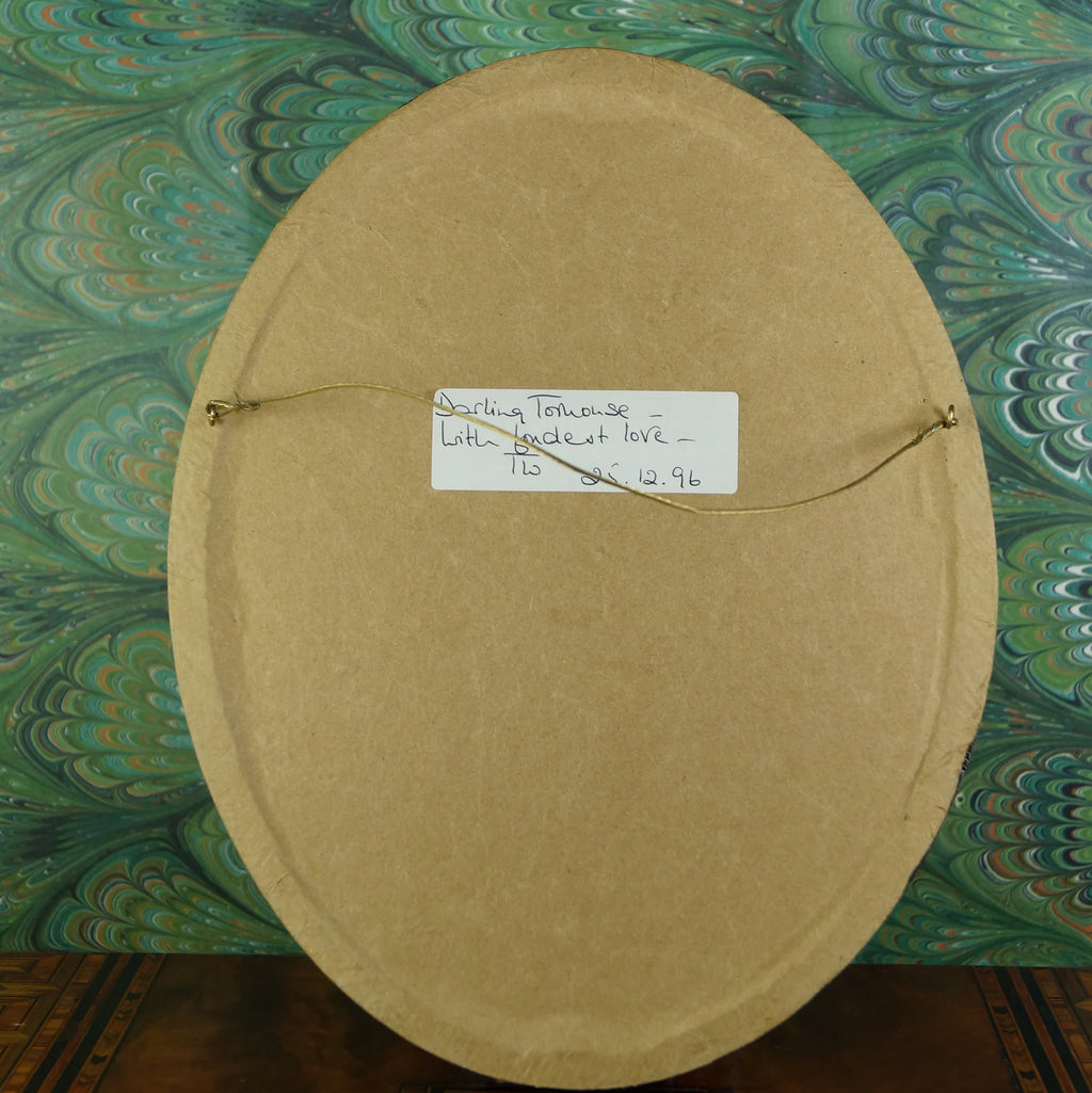 Antique Velvet Theorem Oval Frame Floral Roses Tulip Folk Art
