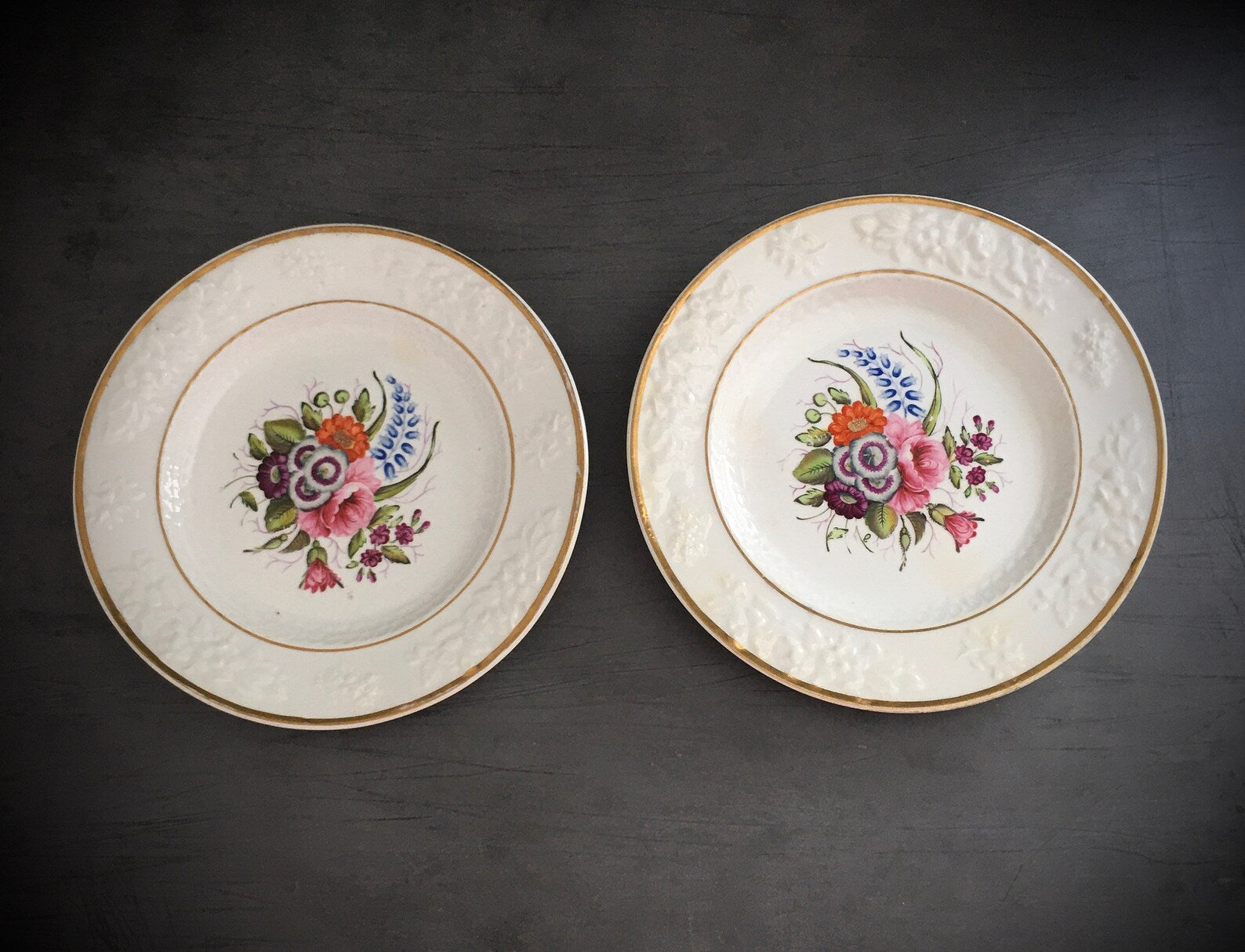 19th Century Georgian Porcelain Dessert Plate Hand Painted Floral Roses English Circa 1820