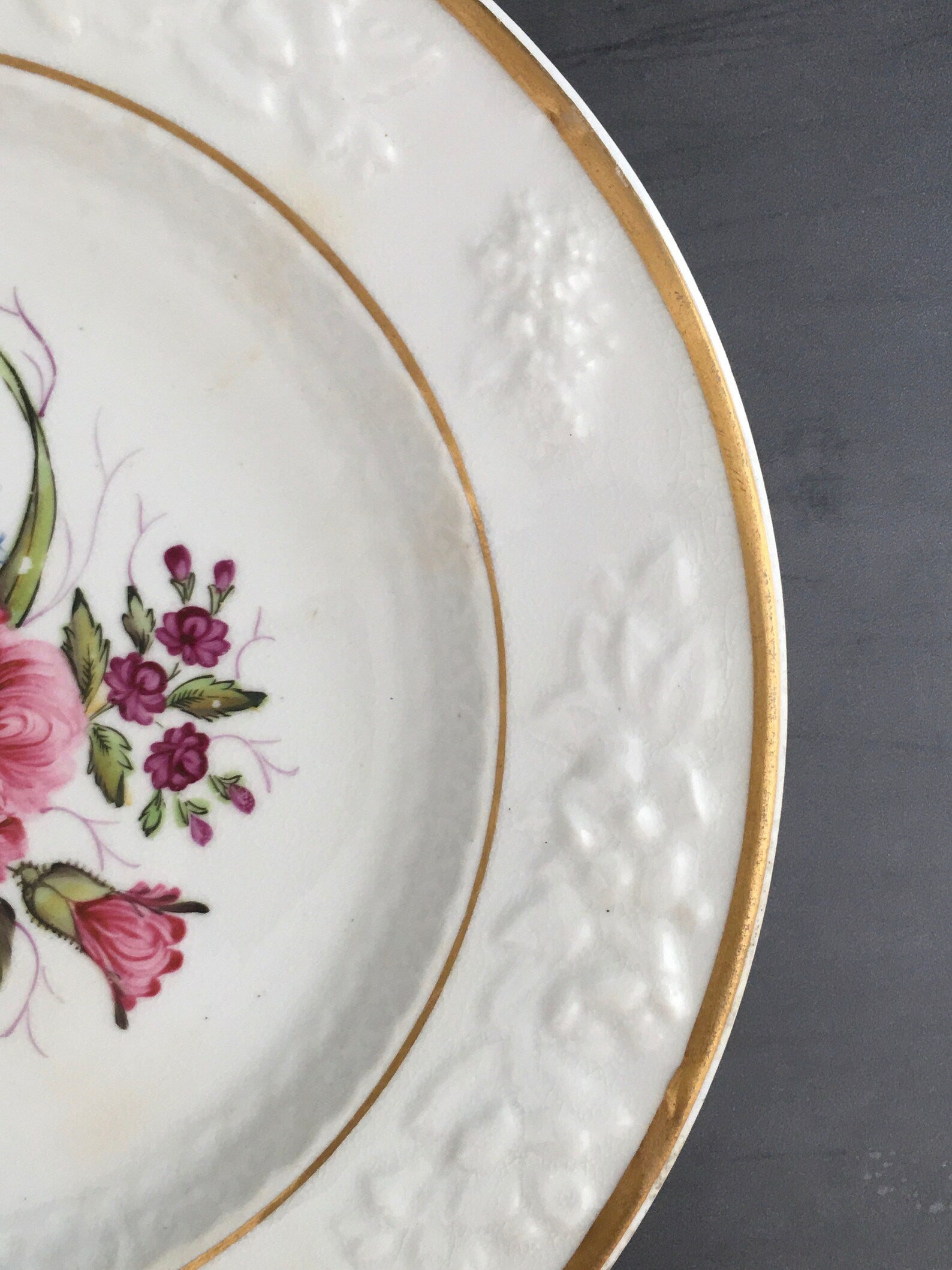 19th Century Georgian Porcelain Dessert Plate Hand Painted Floral Roses English Circa 1820