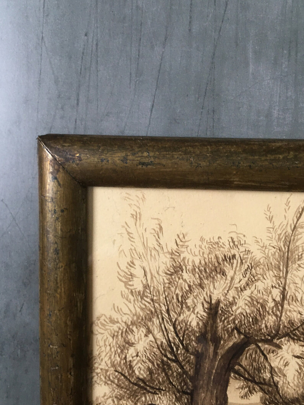 Antique 19th Century Painting Pen and Ink Sepia English Manor House Country Estate