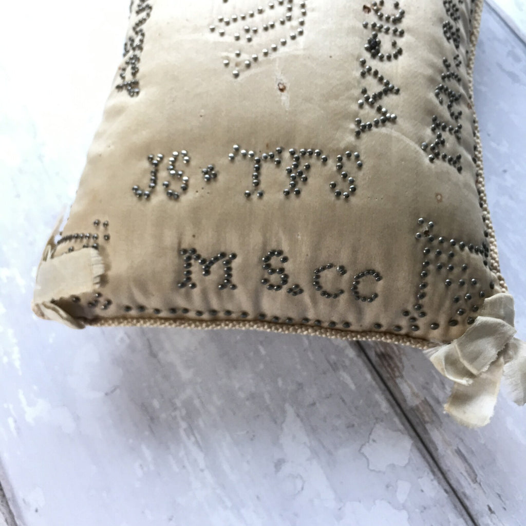 Antique Layette Pincushion Birth Pin Cushion Welcome Little Stranger Dated 1844 AF