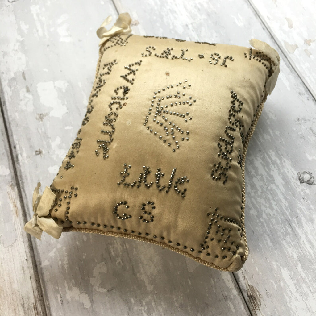 Antique Layette Pincushion Birth Pin Cushion Welcome Little Stranger Dated 1844 AF