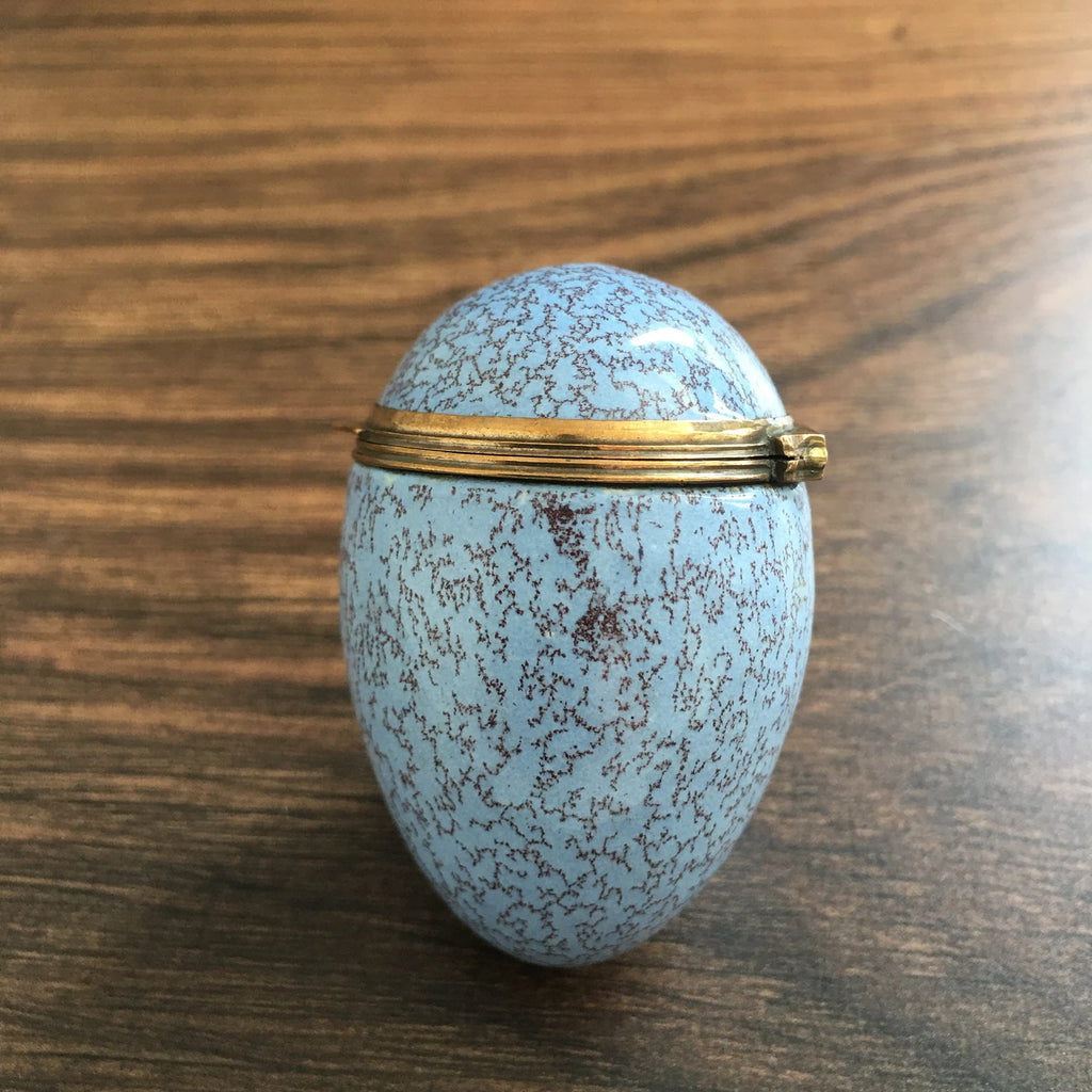 Antique Bilston Enamel Egg Bonbonniere Blue Trinket Box Circa 1780