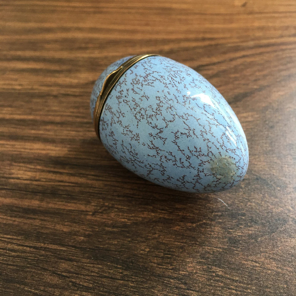Antique Bilston Enamel Egg Bonbonniere Blue Trinket Box Circa 1780