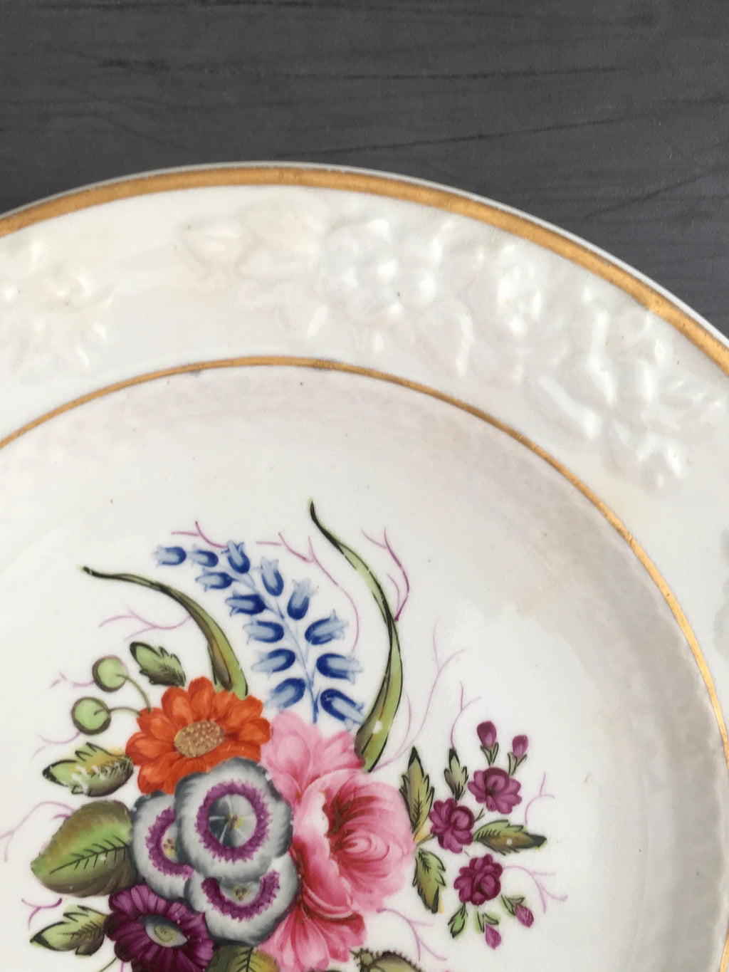 19th Century Georgian Porcelain Dessert Plate Hand Painted Floral Roses English Circa 1820