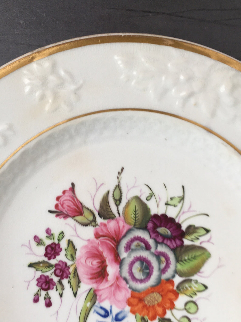 19th Century Georgian Porcelain Dessert Plate Hand Painted Floral Roses English Circa 1820