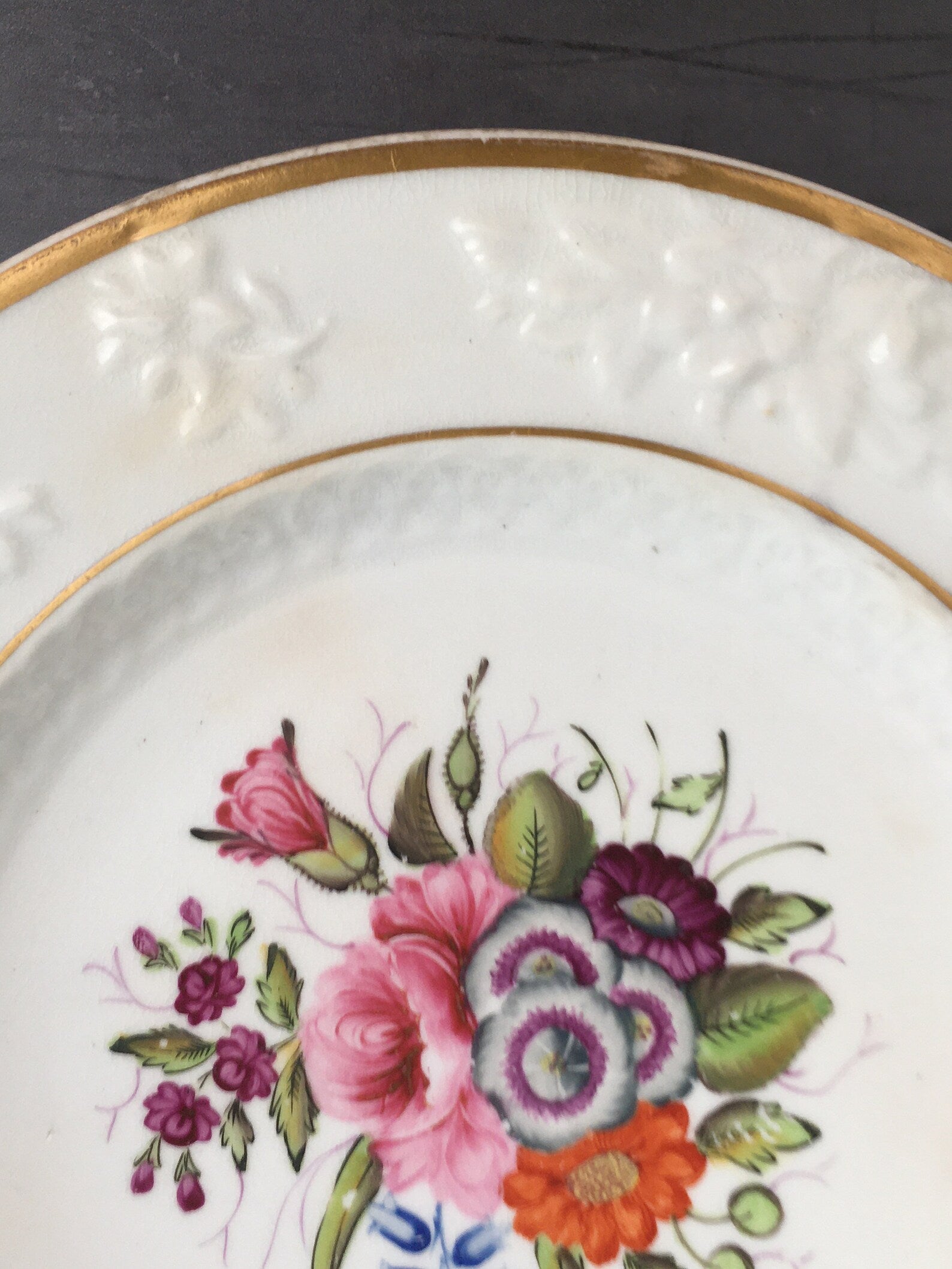 19th Century Georgian Porcelain Dessert Plate Hand Painted Floral Roses English Circa 1820