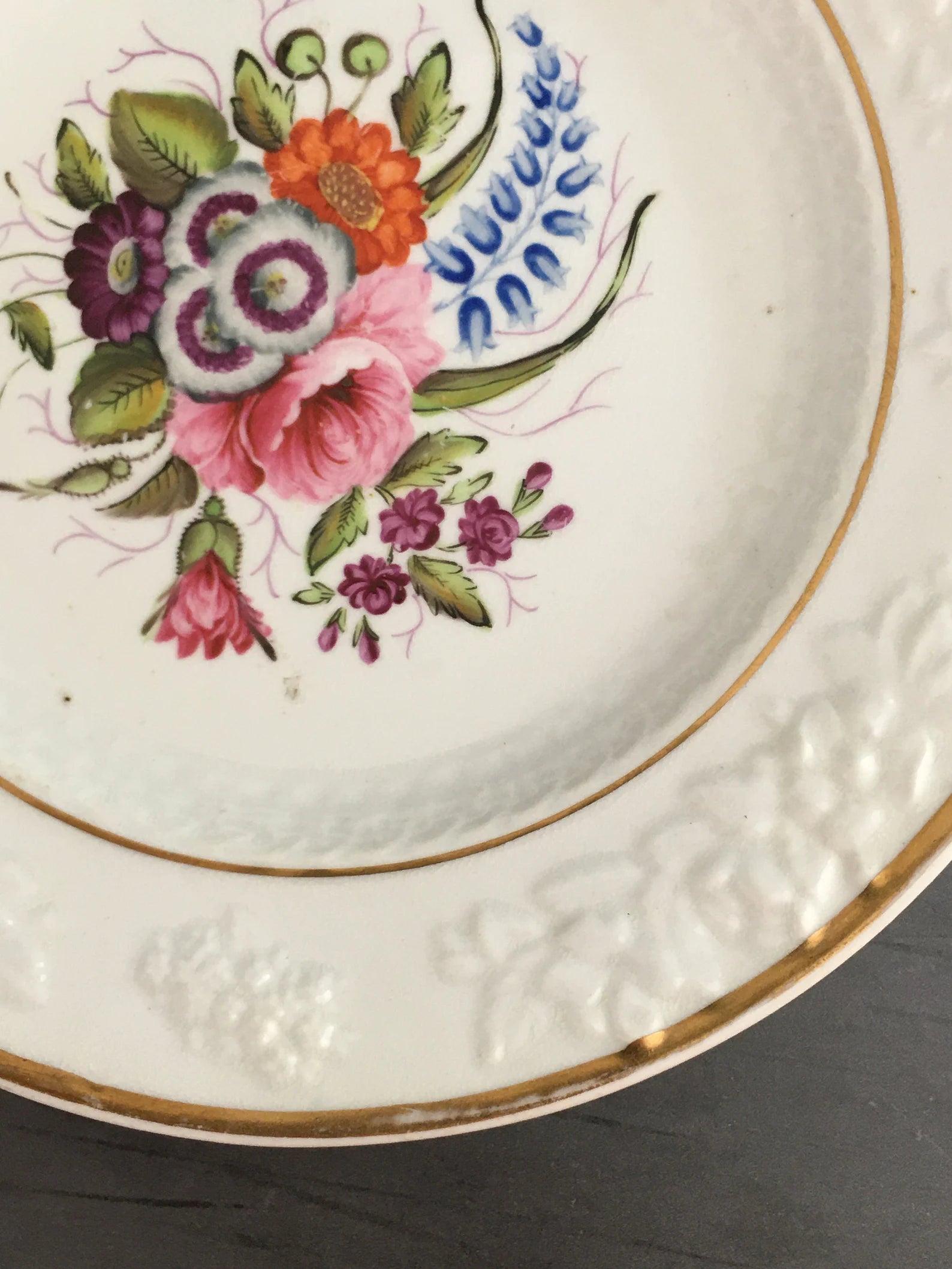 Antique Flower Plate Hand Painted Floral English Circa 1820