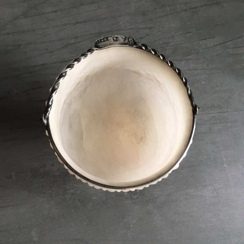 19th Century Swing Handle Alabaster Sugar Basket Sterling Silver Dated 1805