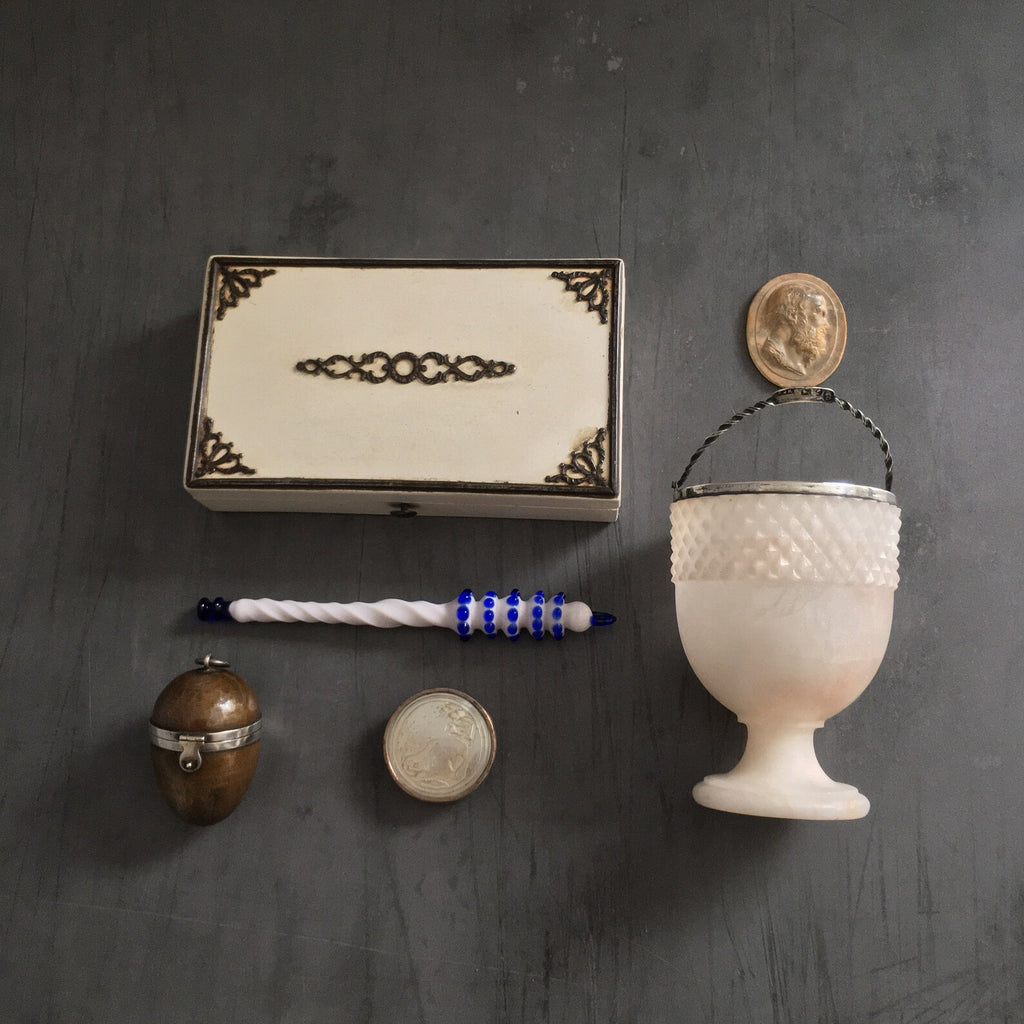 19th Century Swing Handle Alabaster Sugar Basket Sterling Silver Dated 1805
