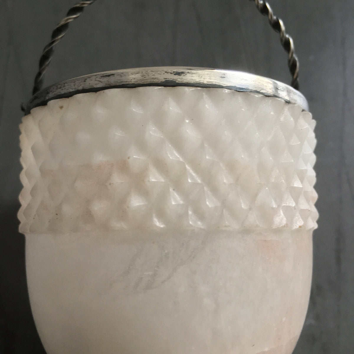 19th Century Swing Handle Alabaster Sugar Basket Sterling Silver Dated 1805