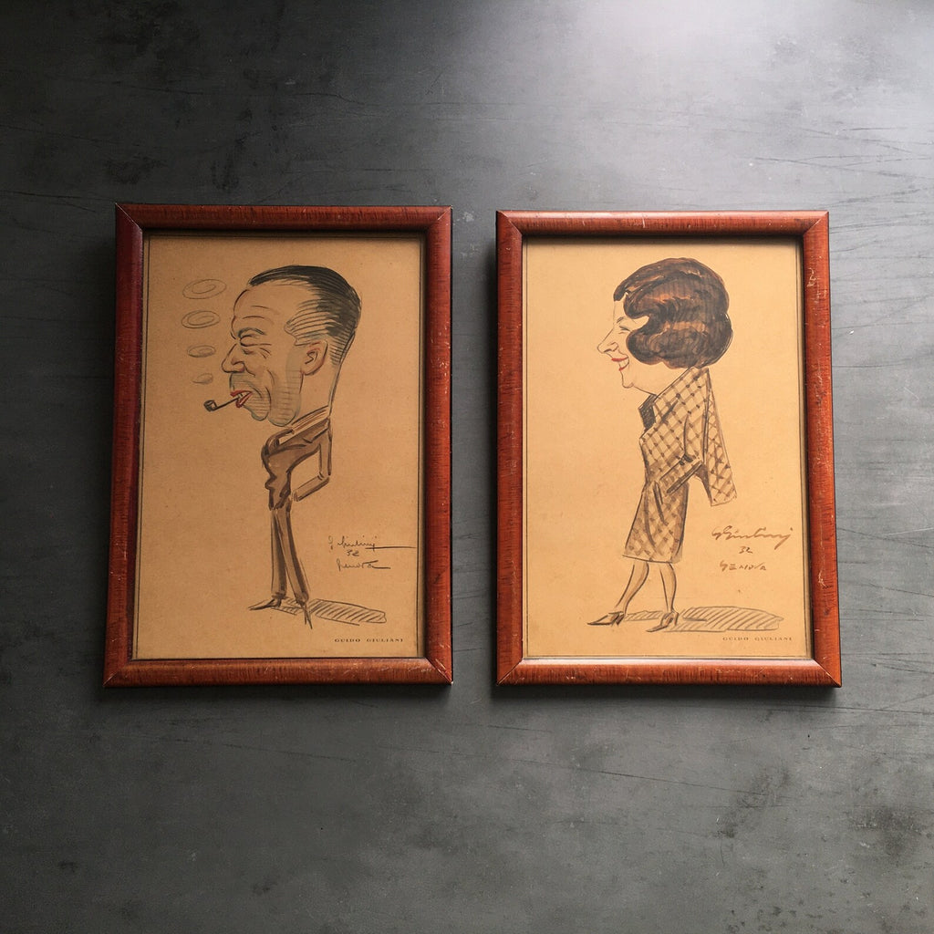 1930s Art Deco Caricature Portrait Guido Giuliani Original Framed Painting