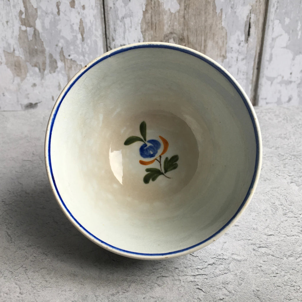 19th Century English Pottery Tea Bowl Blue Flower Pearlware C 1810 Folk Art Naïve