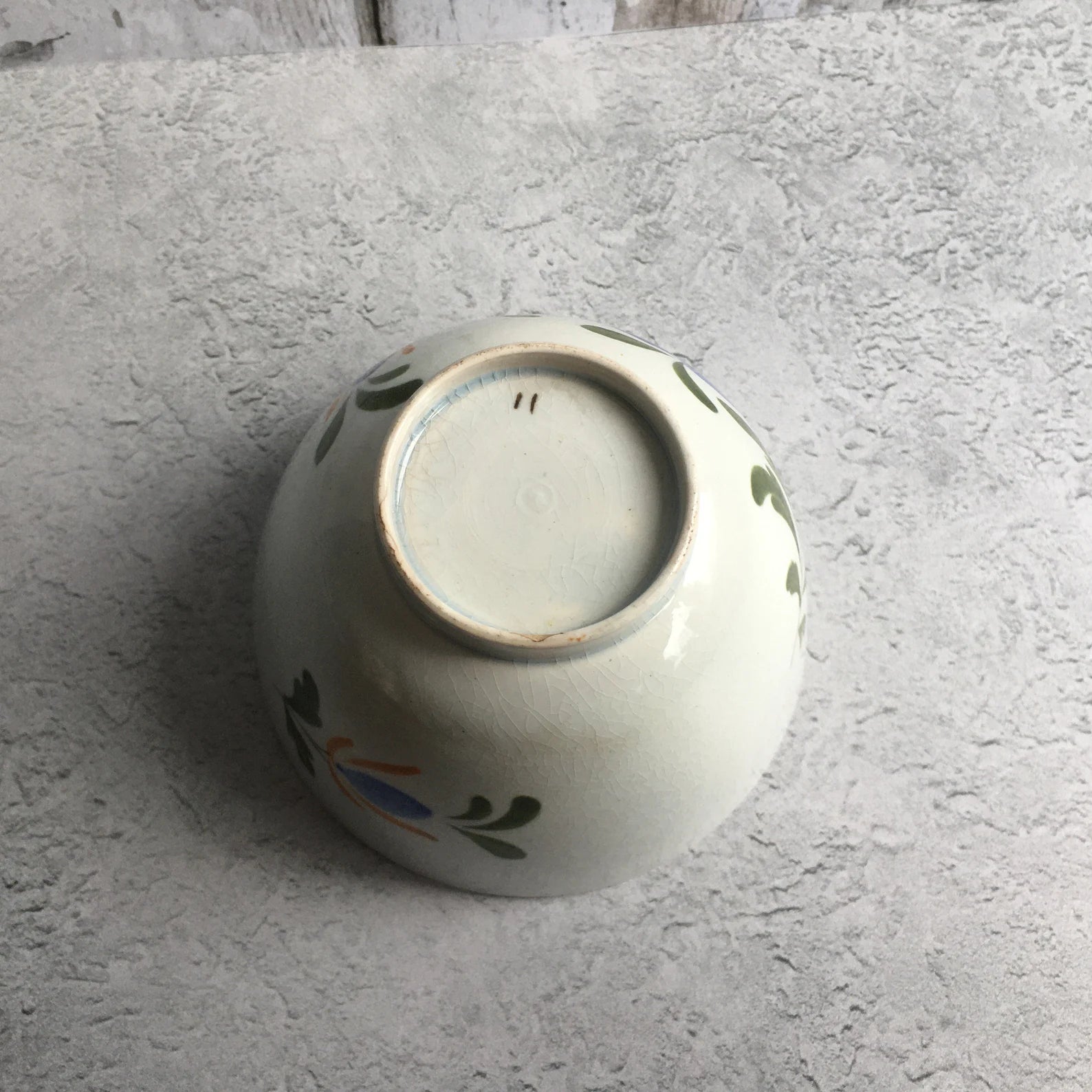 19th Century English Pottery Tea Bowl Blue Flower Pearlware C 1810 Folk Art Naïve