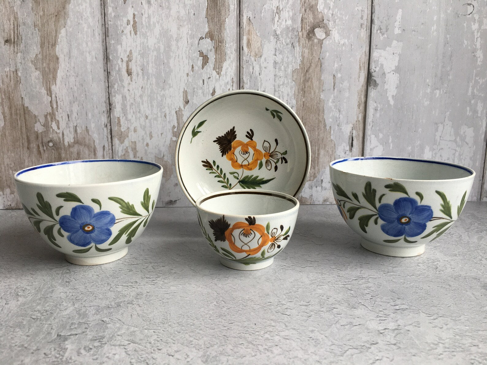 1790 Pratt Ware Child's Tea Bowl & Saucer Naive Pearlware Miniature