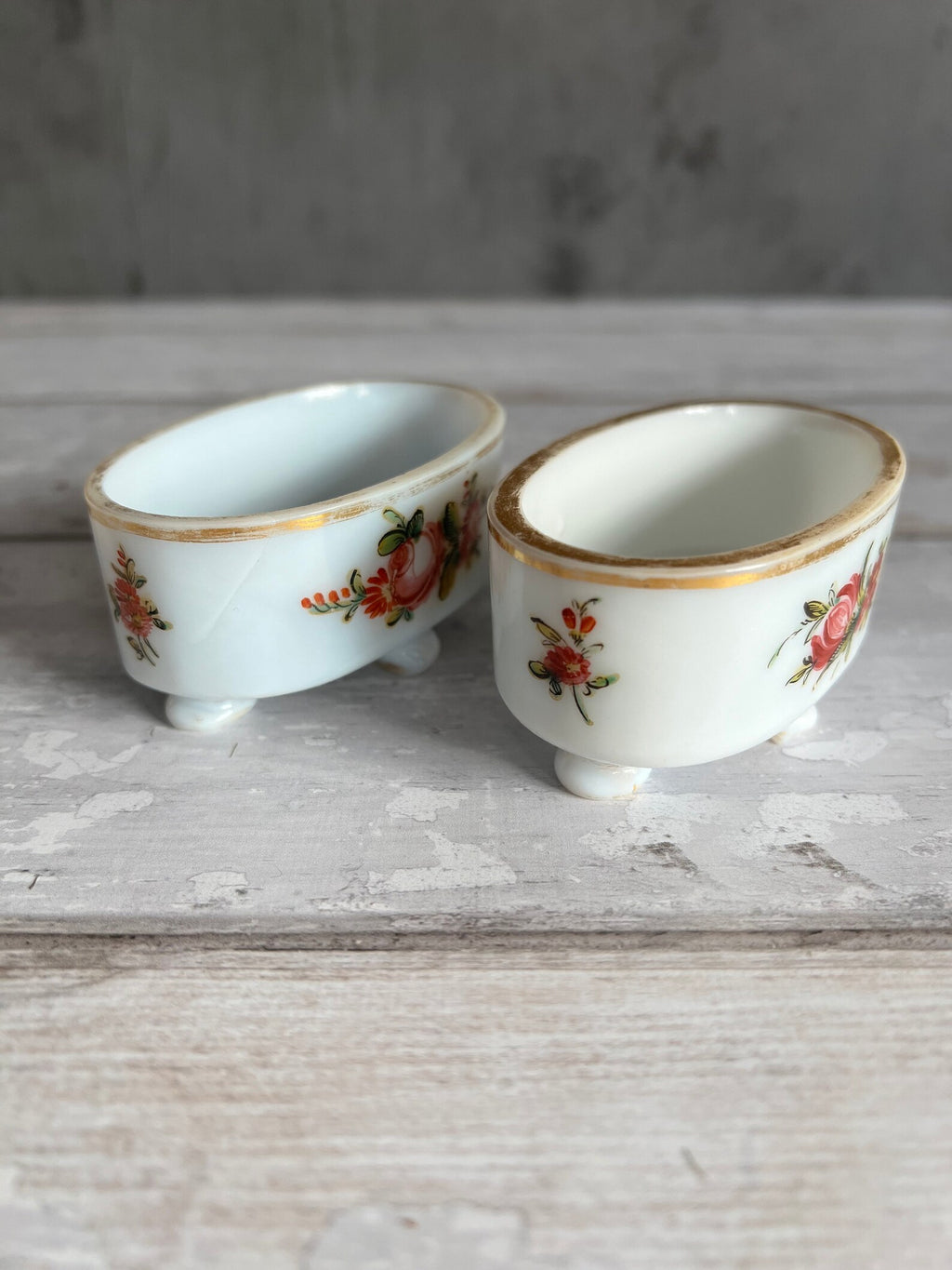 18th Century Opaline Glass Salt Cellars Enamelled Floral Design Georgian Wedding Gift