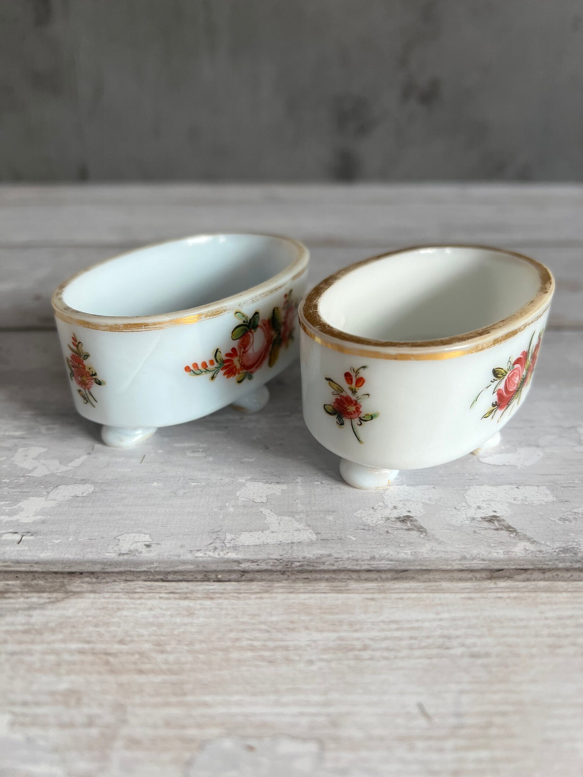 18th Century Opaline Glass Salt Cellars Enamelled Floral Design Georgian Wedding Gift