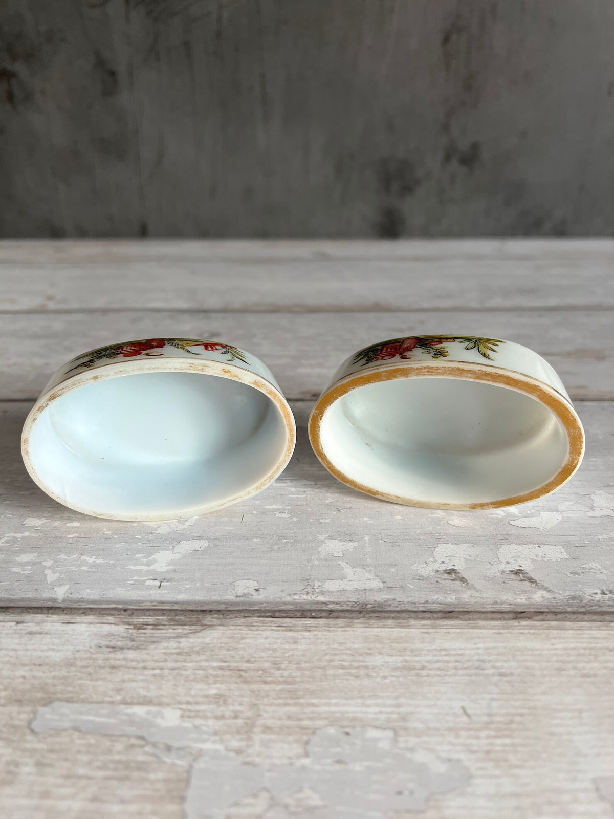 18th Century Opaline Glass Salt Cellars Enamelled Floral Design Georgian Wedding Gift