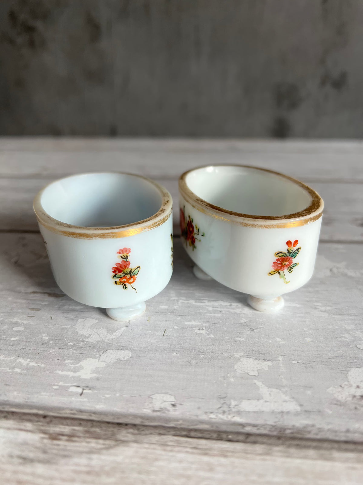 18th Century Opaline Glass Salt Cellars Enamelled Floral Design Georgian Wedding Gift