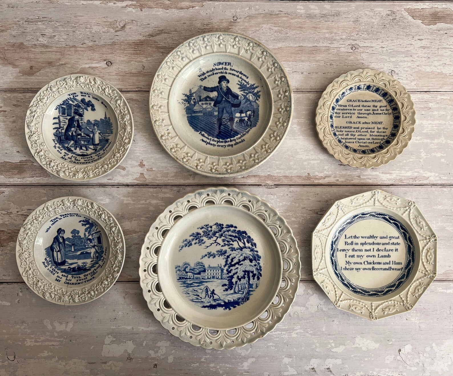 19th Century Pearlware Plate Reticulated Border English Country House Blue And White C 1820