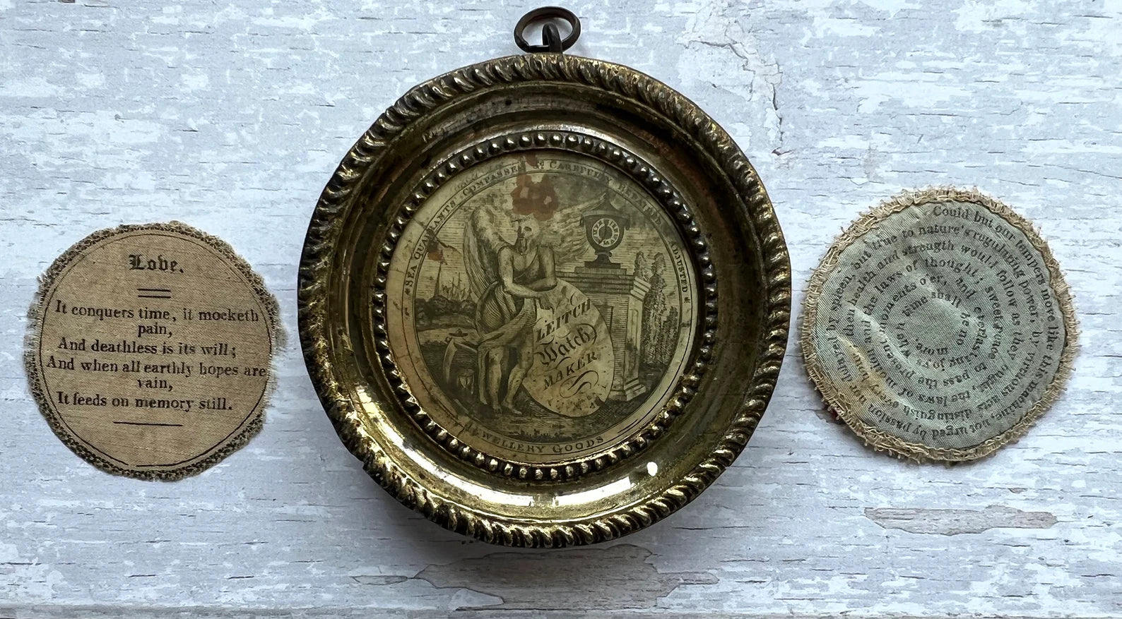 Antique 19th Century Watch Paper Leitch Watch Maker Pressed Brass Frame