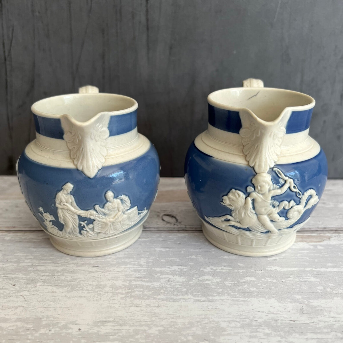 Antique Miniature Jug Chetham & Woolley Putto and Dogs Design Staffordshire England