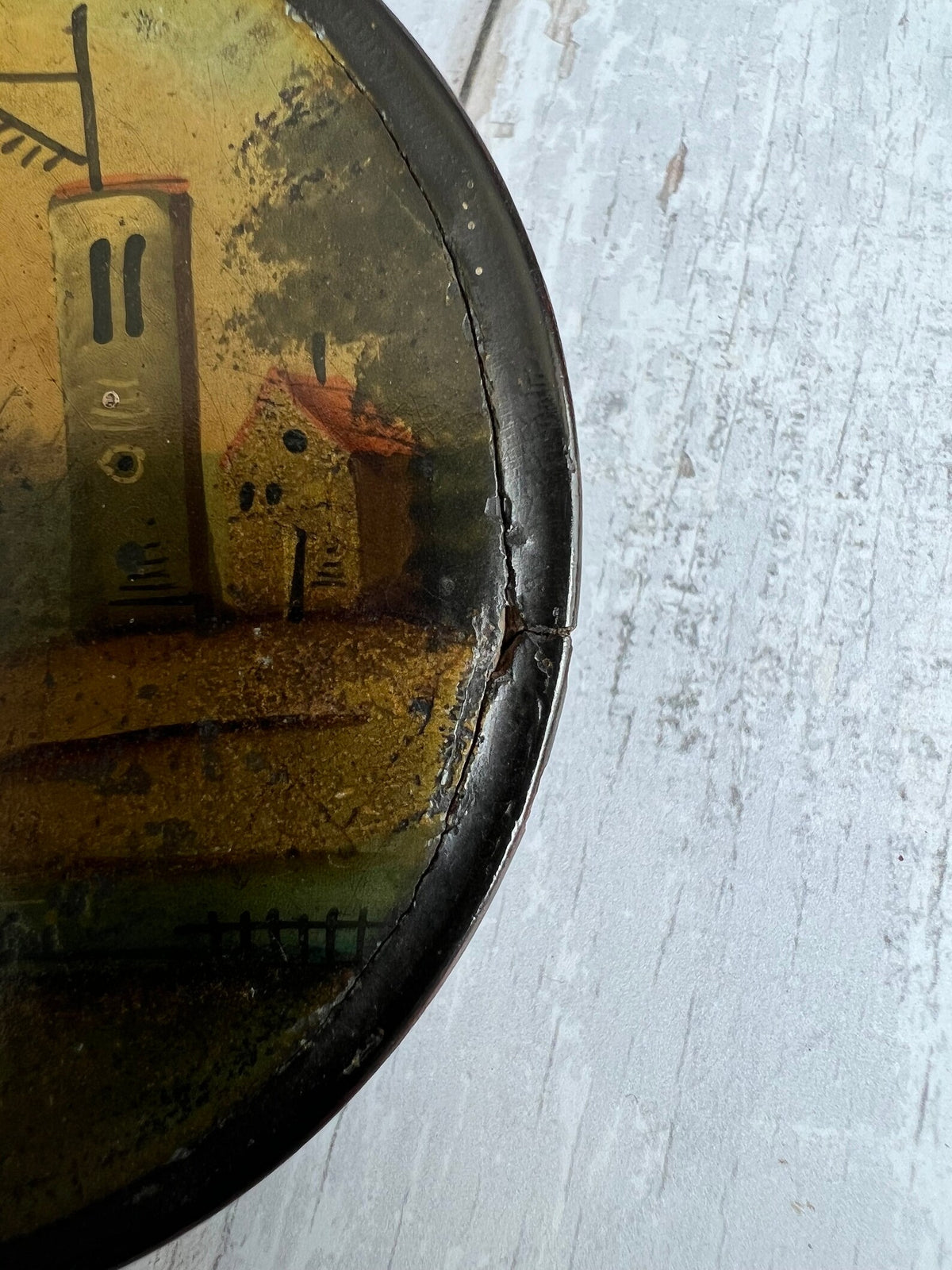 Antique Georgian Papier Mache Snuff Box Hand-Painted Trading Scene