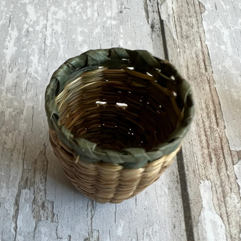 19th Century Sea Grass Thimble Holder Straw Basket Folk Art