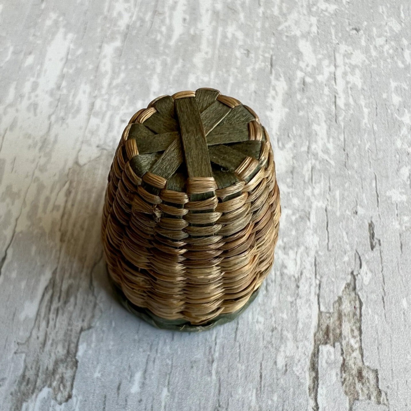 19th Century Sea Grass Thimble Holder Straw Basket Folk Art
