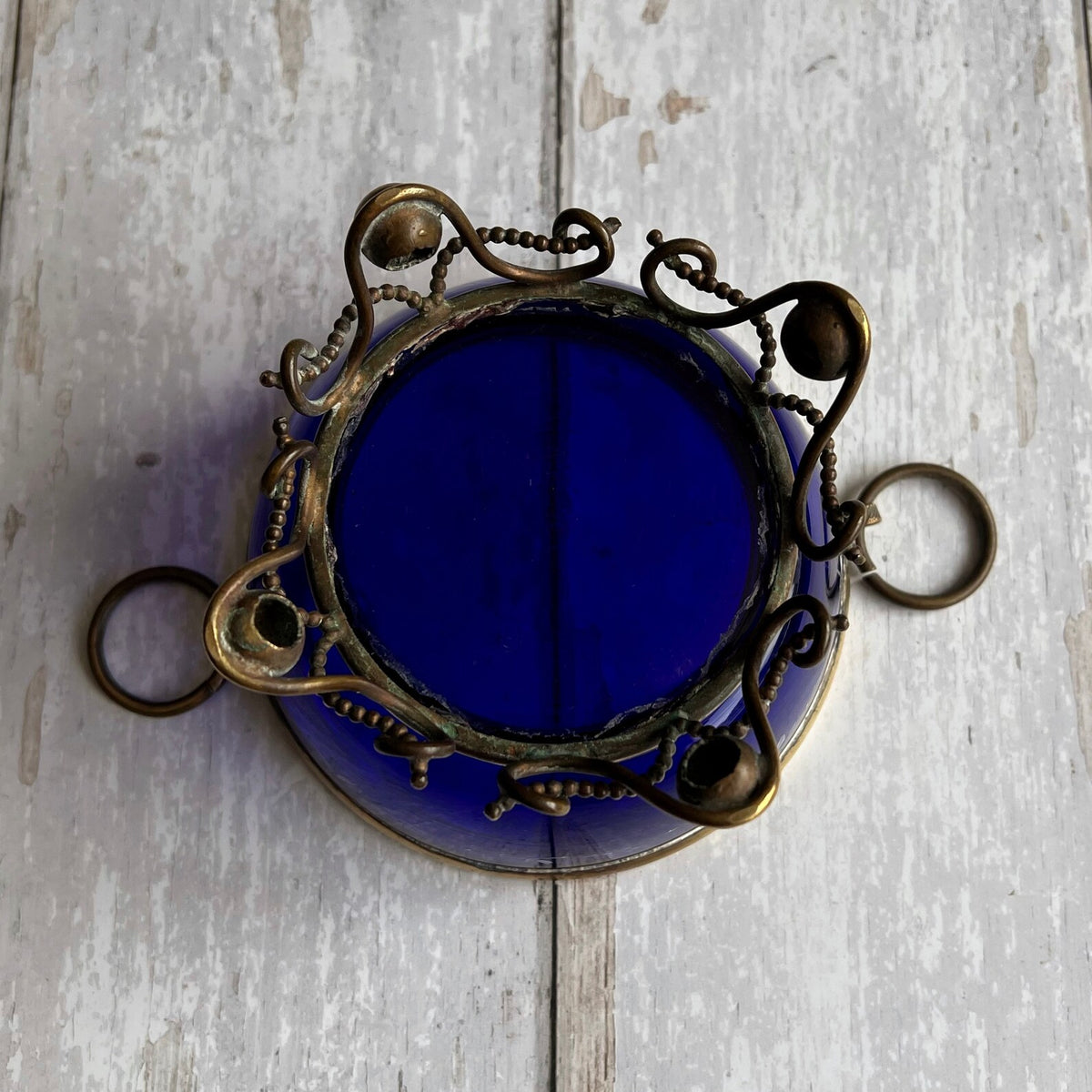 19th Century Tazza Gilt Metal and Cobalt Blue Glass Dish C 1860 Napoleon III