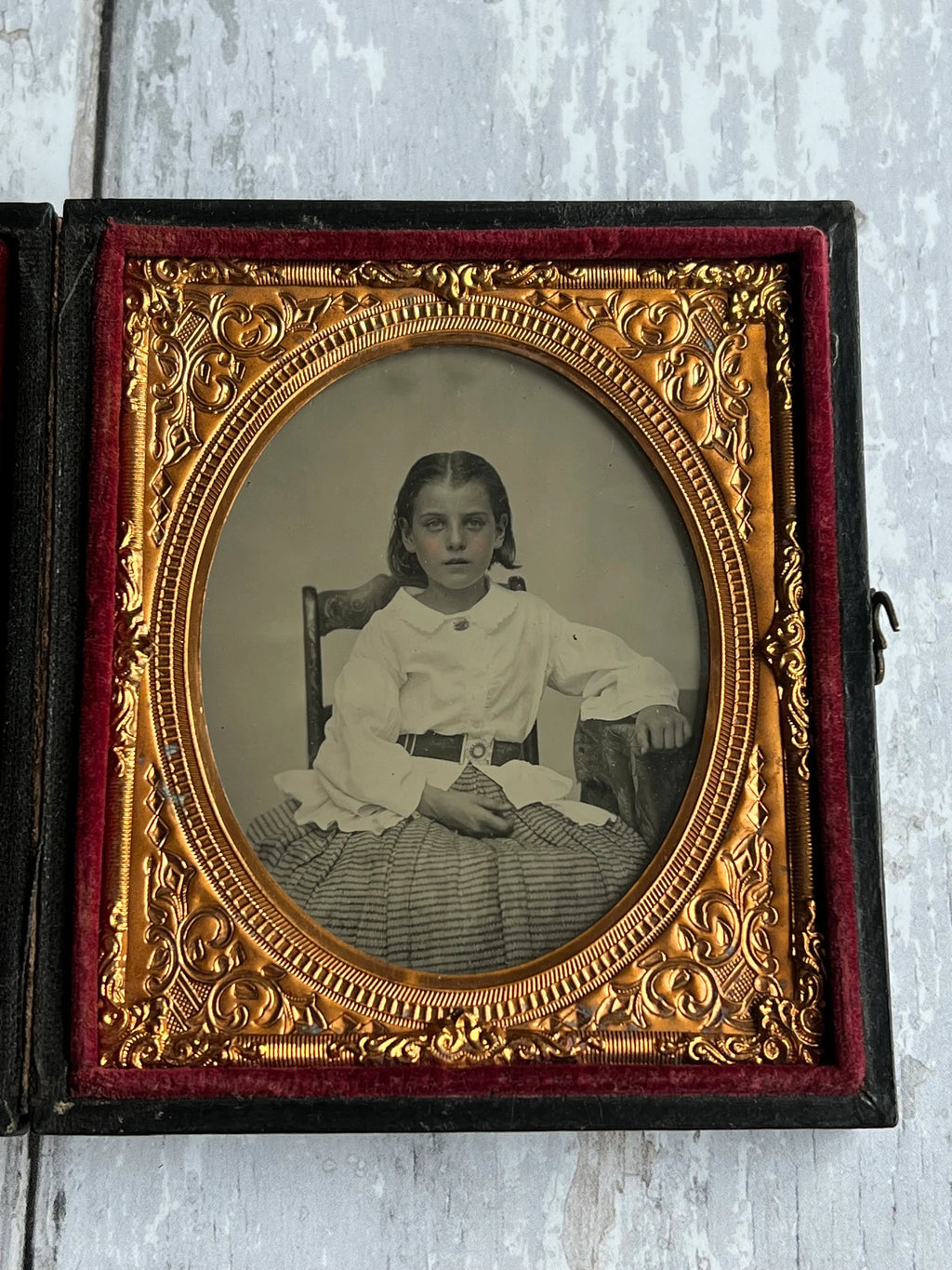 19th Century PAIR Victorian Mother And Daughter Cased Hand Tinted Ambrotype Photograph Sixth Plate