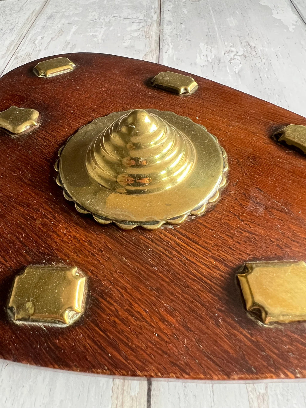Antique Oak Love Heart Plaque with Horse Brass Mounts C 1890