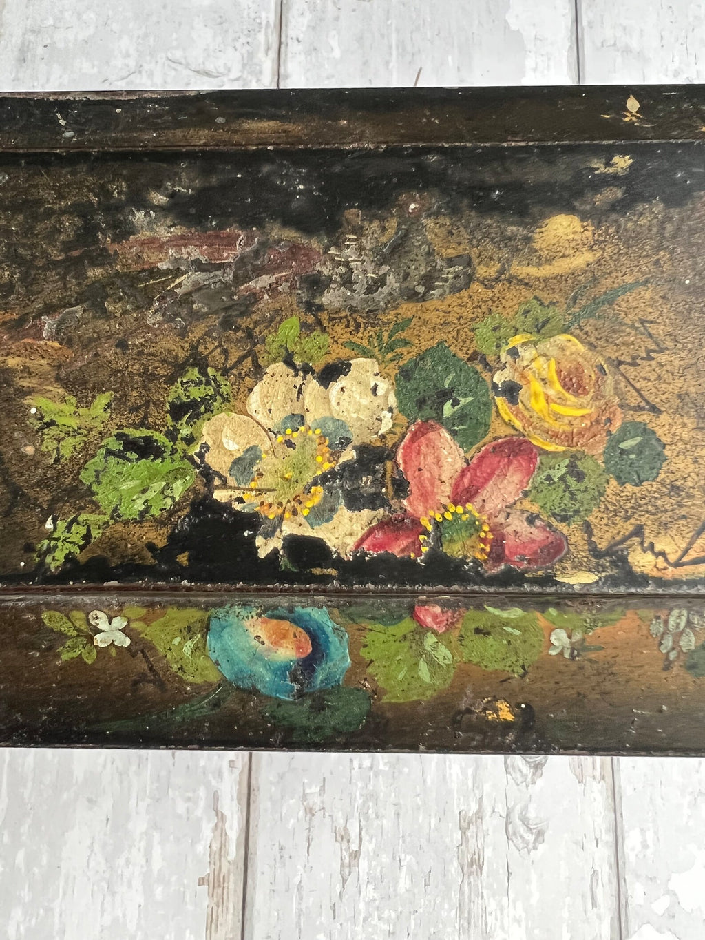 Antique 19th Century English Tole Tea Caddy Floral Toleware Tea Canister Circa 1850