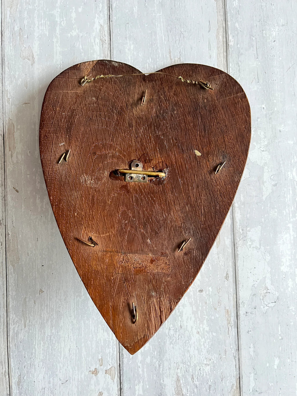 Antique Oak Love Heart Plaque with Horse Brass Mounts C 1890