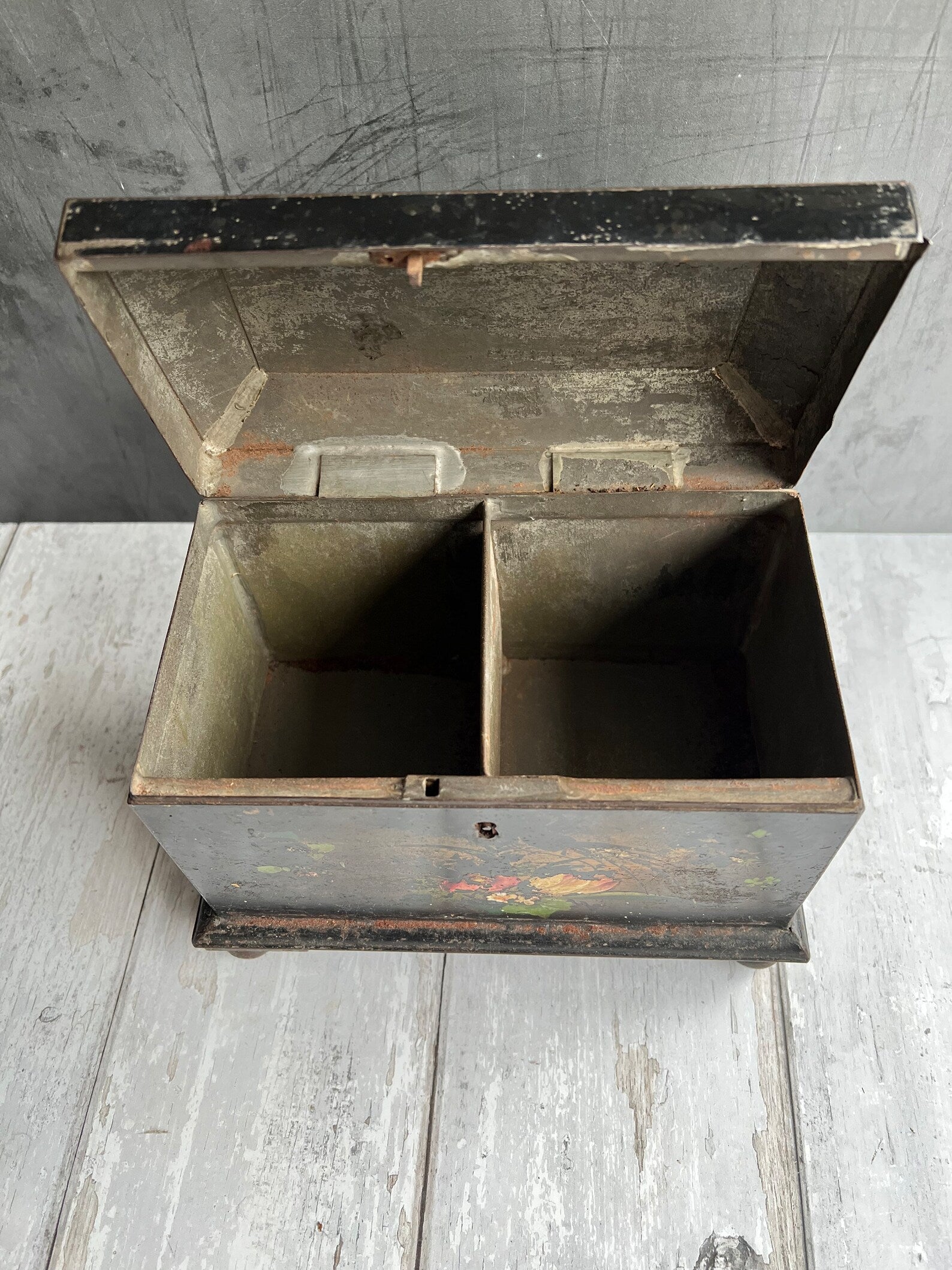 Antique 19th Century English Tole Tea Caddy Floral Toleware Tea Canister Circa 1850