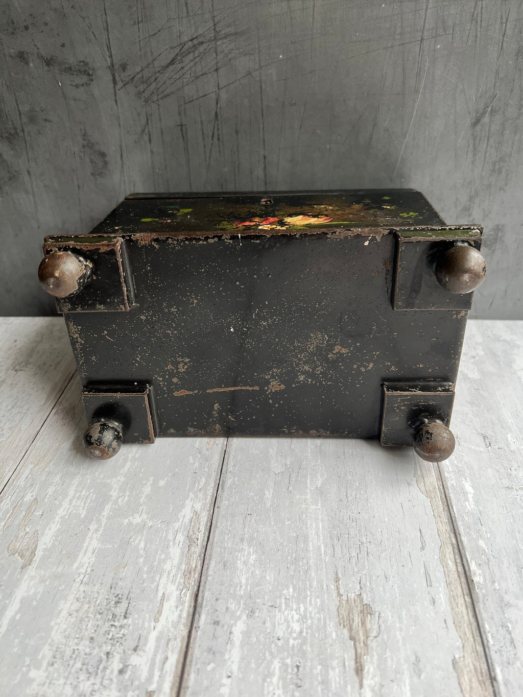 Antique 19th Century English Tole Tea Caddy Floral Toleware Tea Canister Circa 1850